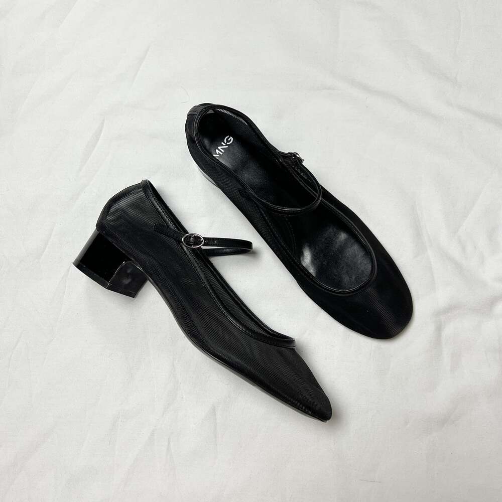 mng mango black minimalist sheer mesh heeled ballet mary jane flats sandals